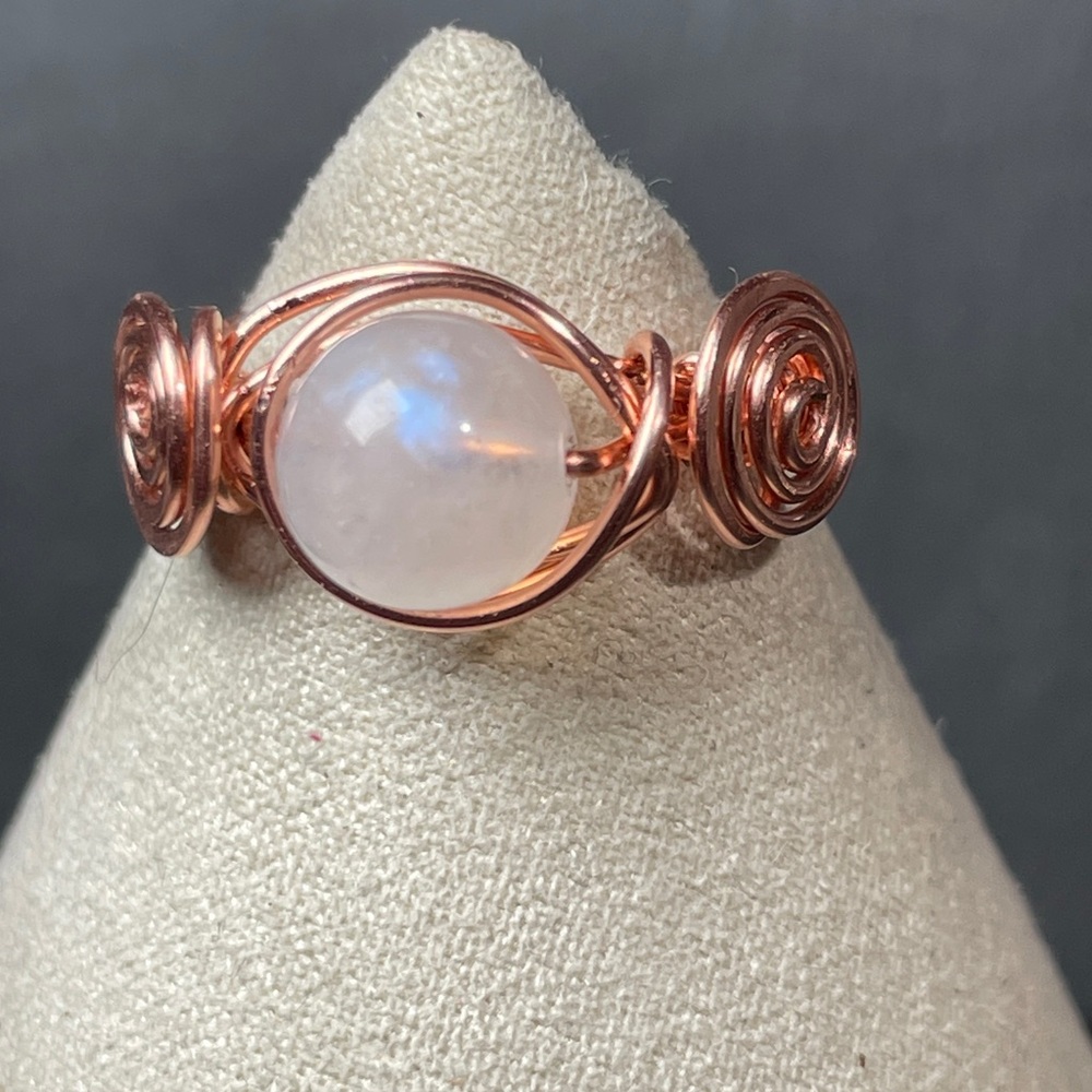 Natural Moonstone Bare Copper Wrapped Ring - Picture 5 of 14